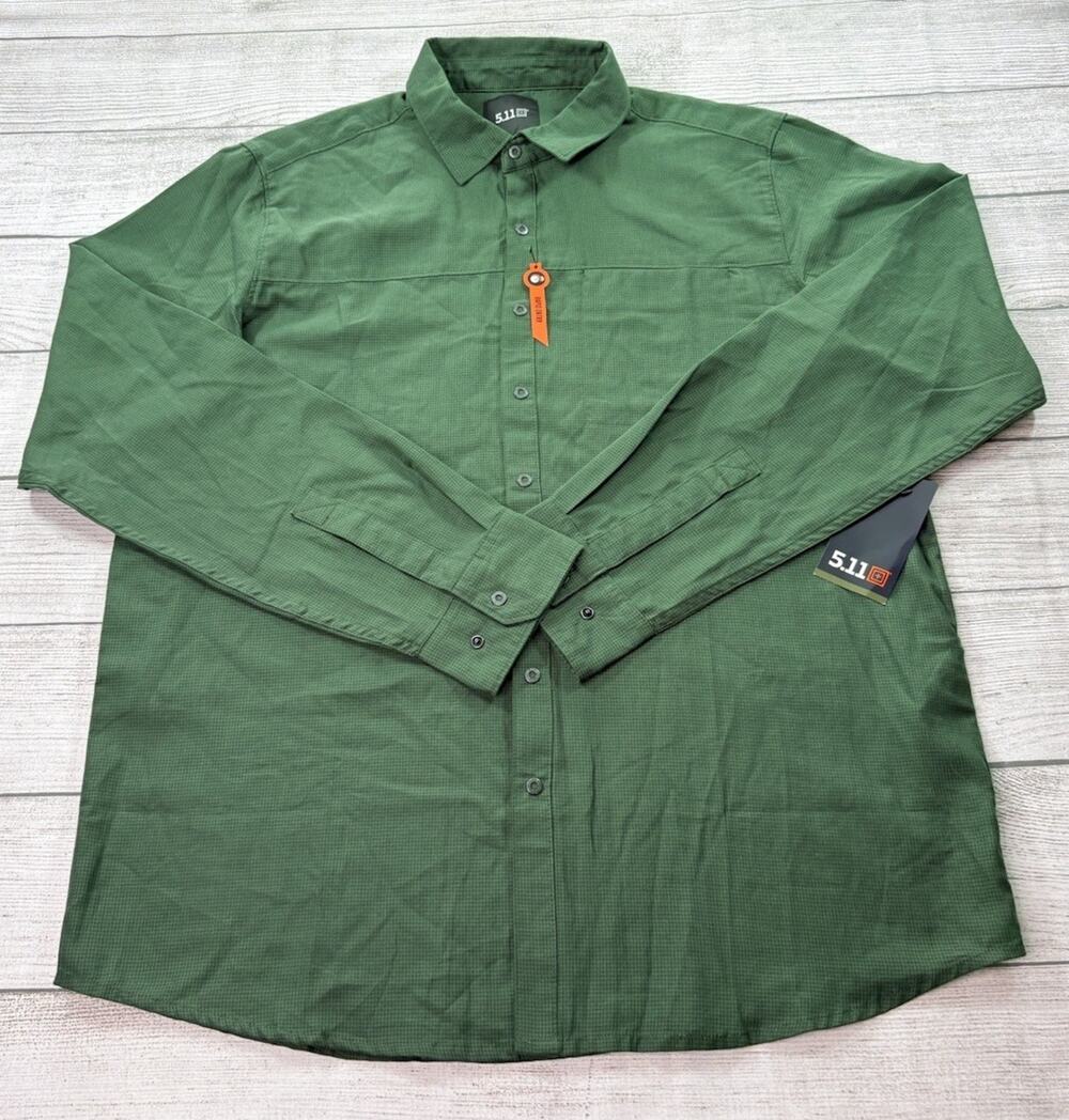 5.11 Tactical Igor Shirt Green Houndstooth Long Sleeve Snap Button Size M